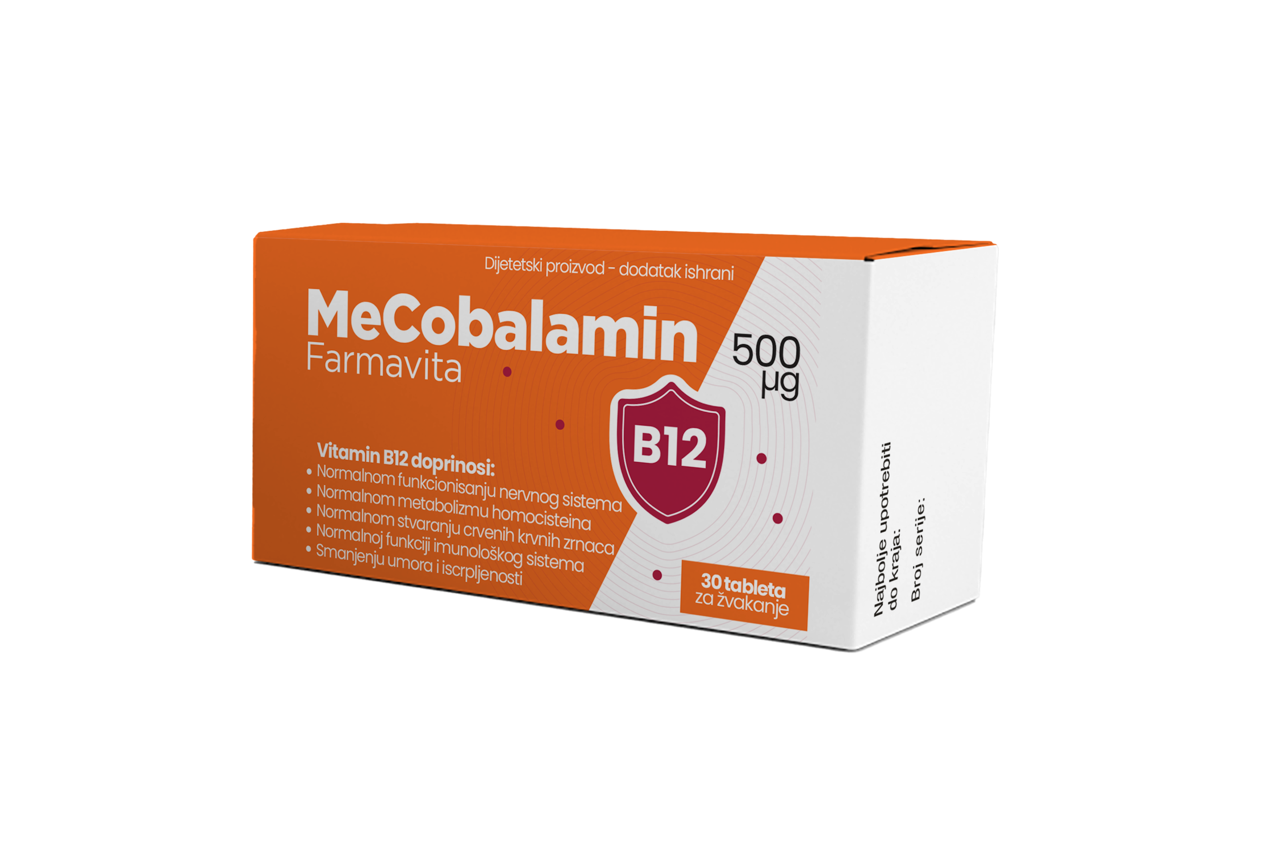 MeCobalamin Farmavita 500 µg, 30 tableta za žvakanje